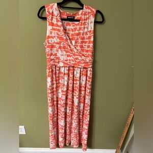 Land’s End Cotton Sleeveless Floral Orange and White Maxi Dress Sz L Tropical